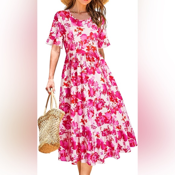 Dresses & Skirts - Ruffle sleeve floral midi / maxi dress floral summer sun dress